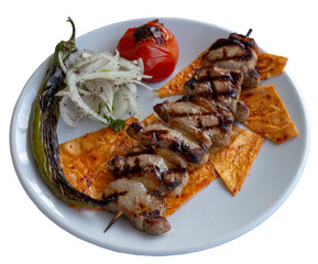 Beef shish kebab isolated on white background