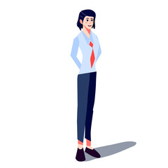 Young businesswoman smiling standing in formal clothes. Portrait of Happy young office worker. Cartoon Vector illustration isolated on white background.