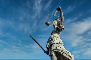 Justitia monument in Frankfurt roemerberg low angle