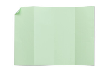 Fototapeta premium Green color blank 4A folded paper isolated on white background.