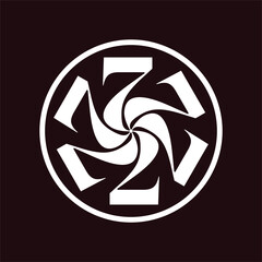 Number 2 or 7 logo template with geometric japanese kamon illustration in flat design monogram symbol