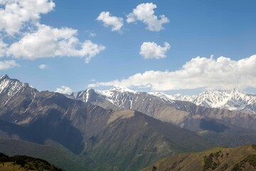 Landscapes of the Caucasian mountains from the headwaters of the Dzheyrakh gorge. The Republic of Ingushetia. Russia