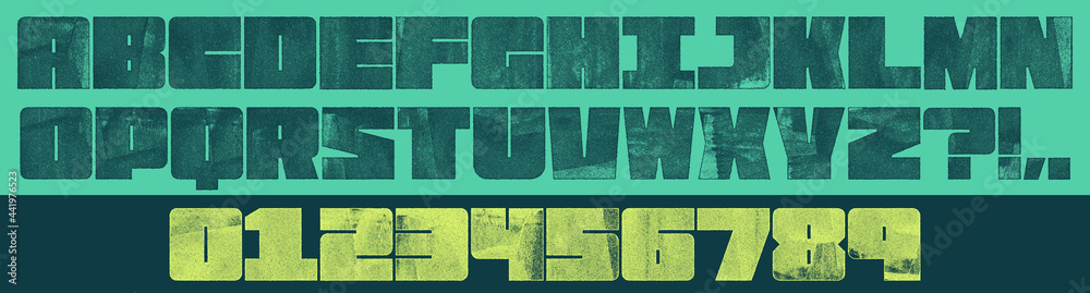 Fototapete screen print square heading font. works well at large sizes. detailed individually textured characte