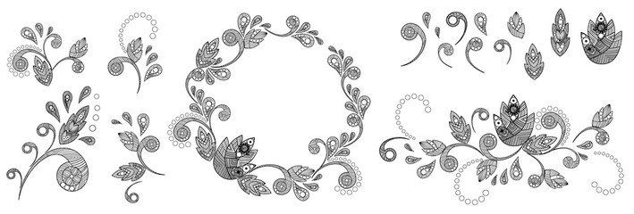 A set of bouquets of curls, for decorating cards, banners, creating ethnic ornaments and backgrounds.