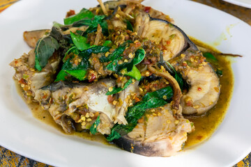 Stir Fried Catfish with Thai spicy herb