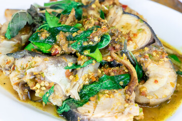 Stir Fried Catfish with Thai spicy herb