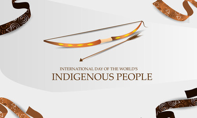 International Day of the World's Indigenous People. August 9. National patterns, ribbons, feathers. Realistic vector