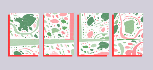 art template set, green nature seasons, vector abstract background  with drawing elements, thin lines