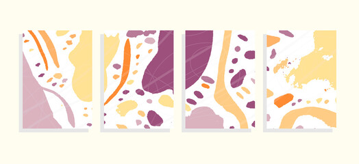 art template set, green nature seasons, vector abstract background  with drawing elements, thin lines