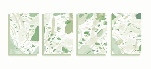 art template set, green nature seasons, vector abstract background  with drawing elements, thin lines