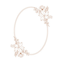 Oval hand drawn frame with flower decoration. Vector lines botanical illustration. - 441977547