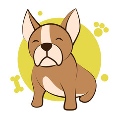 Color vector illustration cartoon on a white background of a cute French Bulldog.
