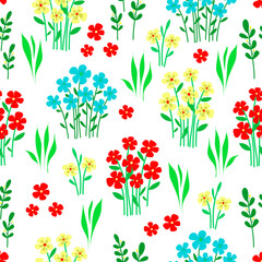 Seamless pattern on a floral theme: bushes of multicolored flowers on a white background. Bright pattern for fabric, packaging, paper, background, textiles. - 441979574