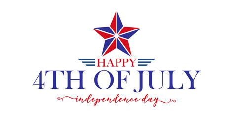 Happy 4th of July (Fourth of July) Independence Day greeting banner. American flag stripes and stars on a white background