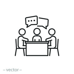 conference or advice people group, icon, office job talk, persons business dialog, employee team, manager seminar, thin line vector illustration