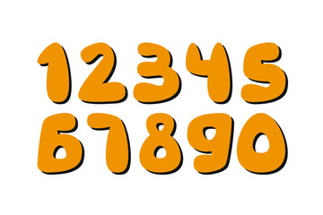 Set of bright yellow vector numbers. Silhouette numbers with shadow isolated on white background. Vector illustration.