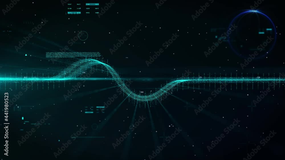 Poster Digital Data Pulse Communication Transfer Simulation. HUD Cyberspace Information Graphic Dashboard 4K Motion.