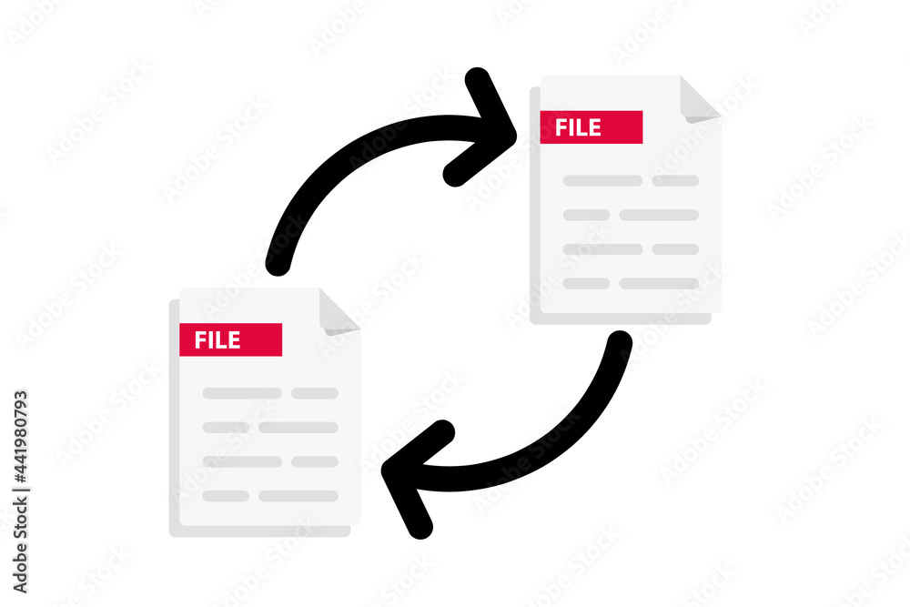 Poster Files transfer. Transfer of documentation. Folders with paper files. File sharing. Move a file from folder to folder. Copy file. Document icon