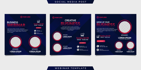Creative design collection of social media story post templates on dark blue gradient background. Great for business webinar, marketing webinar, online class program, etc.