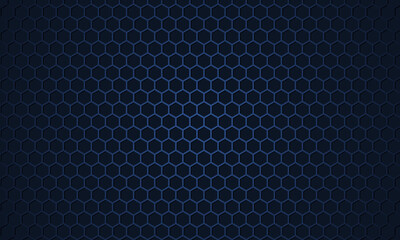 Dark blue hexagon carbon fiber metallic textured vector background. Navy blue honeycomb metal texture steel background. Dark blue hexagonal metal texture. Web design template. Vector illustration.