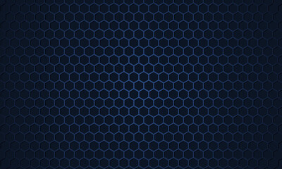 Dark blue hexagon carbon fiber metallic textured vector background. Navy blue honeycomb metal texture steel background. Dark blue hexagonal metal texture. Web design template. Vector illustration.