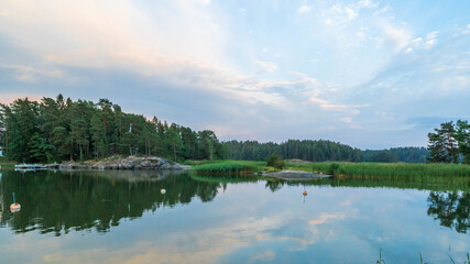 Finnish archipelago in midsummer evening.