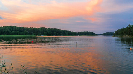 Finnish archipelago in midsummer evening.