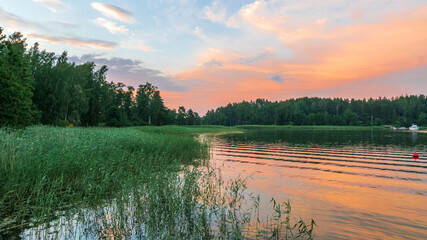 Finnish archipelago in midsummer evening.