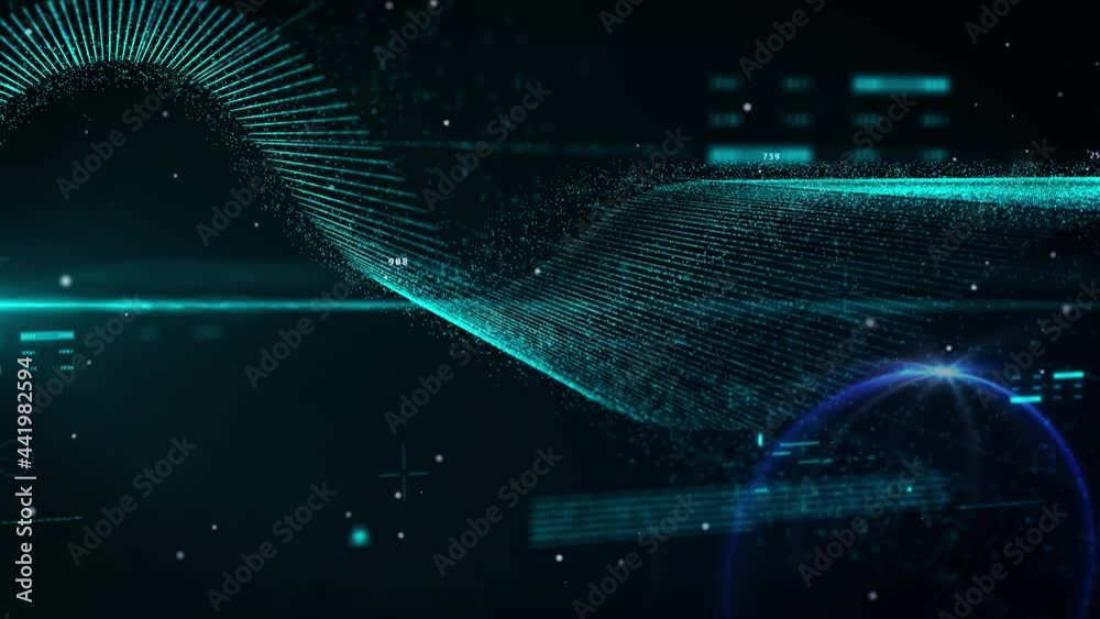 Poster Digital Sine Wave HUD Futuristic Data Flow Transfer Signal Analysis Simulation Infographic 4K Motion Background.