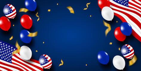 Fototapeta na wymiar 4th of July Happy Independence day USA. Design with balloons and american flag. vector.