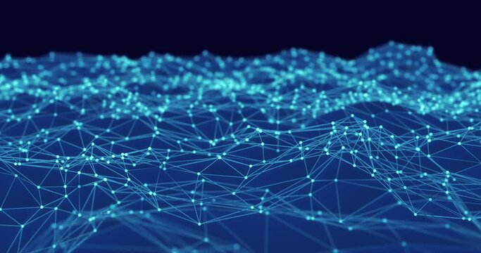 Abstract polygon wave made up of lines and dots moves. Technology and futuristic image. Seamless loop.