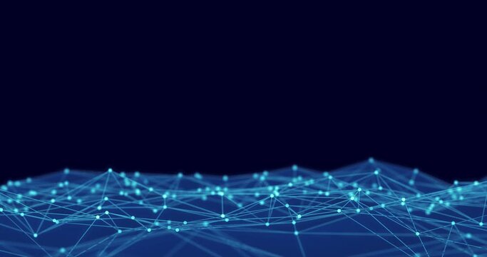 Abstract polygon wave made up of lines and dots moves. Technology and futuristic image. Seamless loop.