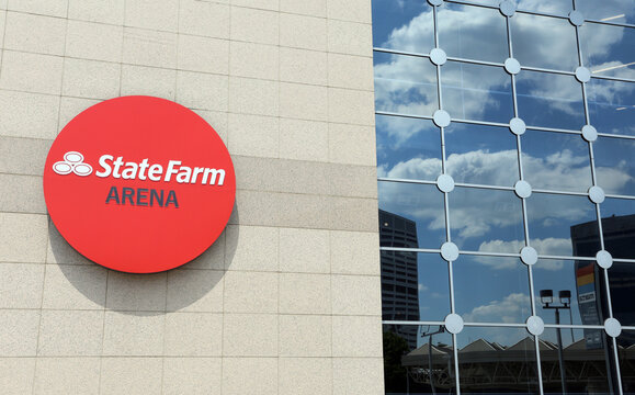 Atlanta, GA, USA - April 20, 2021: The Exterior Of The State Farm Arena In Downtown Atlanta, Georgia.