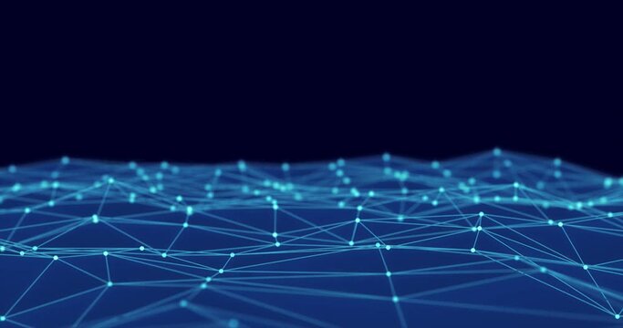 Abstract polygon wave made up of lines and dots moves. Technology and futuristic image. Seamless loop.