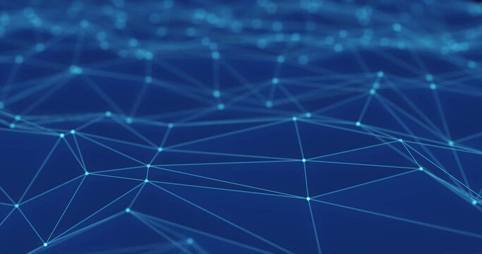 Abstract polygon wave made up of lines and dots moves. Technology and futuristic image. Seamless loop.