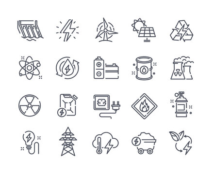 Simple Energy Types Vector Line Icons