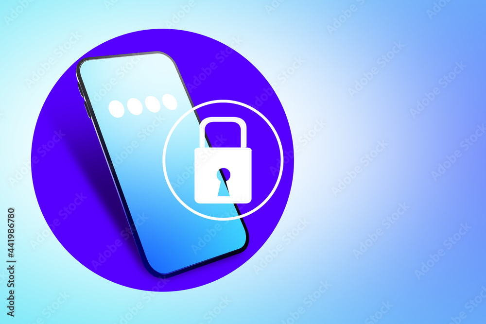 Poster phone password. smartphone security concept. lock as symbol of security. password must be entered in