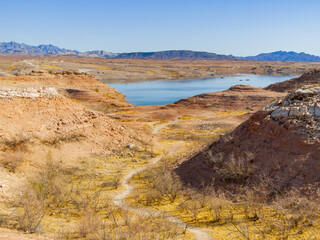 Sunny view of the Beautiful landscape around the Lake Mead National Recreation Area