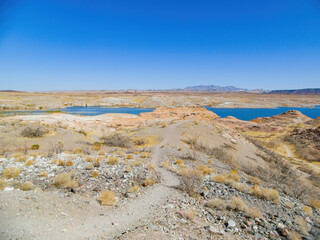 Sunny view of the Beautiful landscape around the Lake Mead National Recreation Area