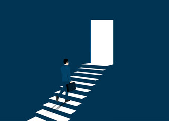 Businessman walking up the stair to success and goal achievement