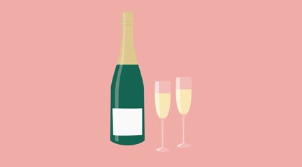 Champagne Illustration. Vector illustration of a bottle of champagne and two cups
