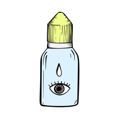 Vector hand drawn icon of contact lenses care treatment.  Doodle illustration for ophthalmology.