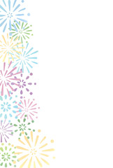 Fototapeta na wymiar 花火　夏　水彩　カラフル　背景　ポストカード　縦/ Hand-Drawn Watercolor Colorful Summer Fireworks Festival Postcard - Vertical - Vector Image