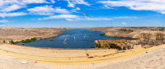 Aswan High Dam beautiful sunny day panorama, Egypt © AlexAnton