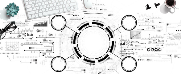 Tech circle with a computer keyboard