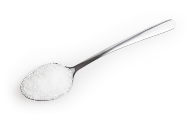 Teaspoon of sugar isolated on white background with clipping path