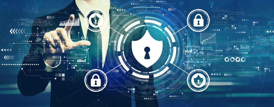 Cyber security theme with businessman