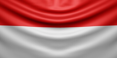 Hanging wavy national flag of Indonesia with texture. 3d render.