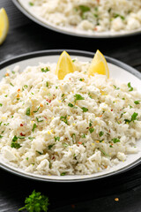 Greek Feta cheese Rice with lemon zest and herbs