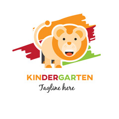 Cute colorful lion logo vector illustration with dummy text on white background.